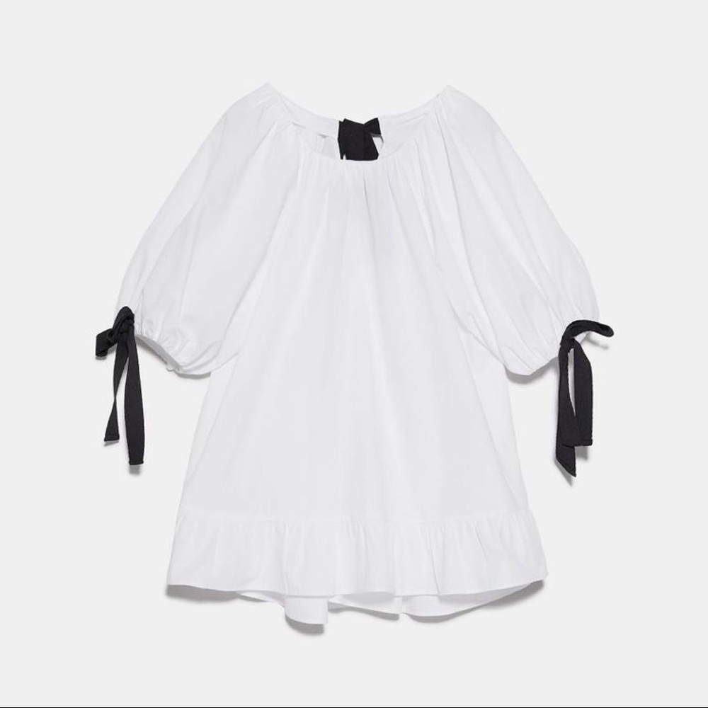 Zara Poplin Blouse with Bows, Size Small